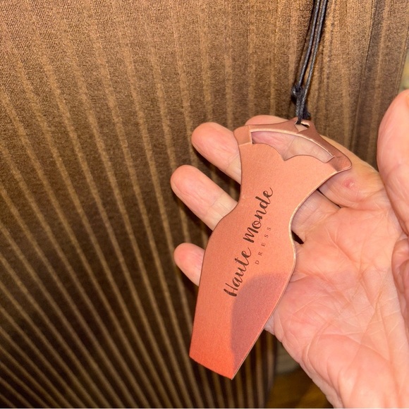 HAUTE MONDE MEDIUM CHIC RIBBED DRESS CHOCOLATE BROWN LS SLENDER FIT MIDI NWT - Picture 4 of 12